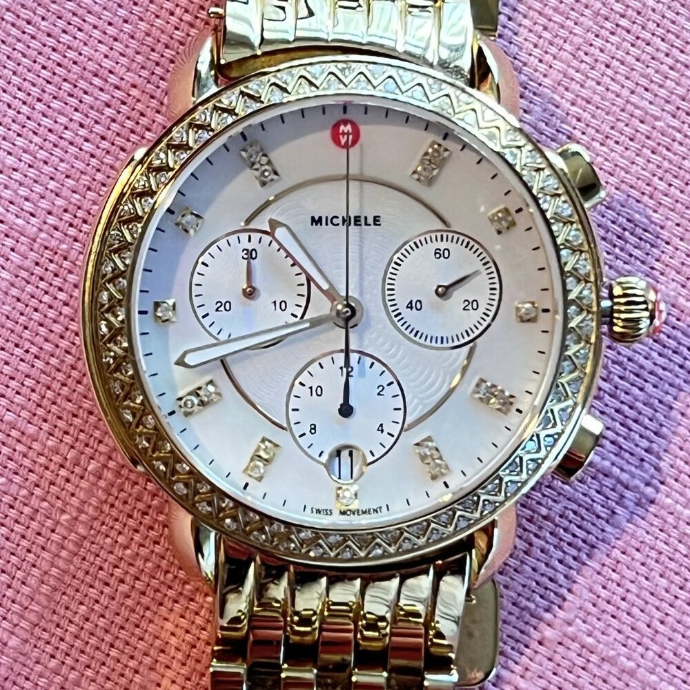 MICHELE Diamond Embellished Bracelet Watch, 38mm